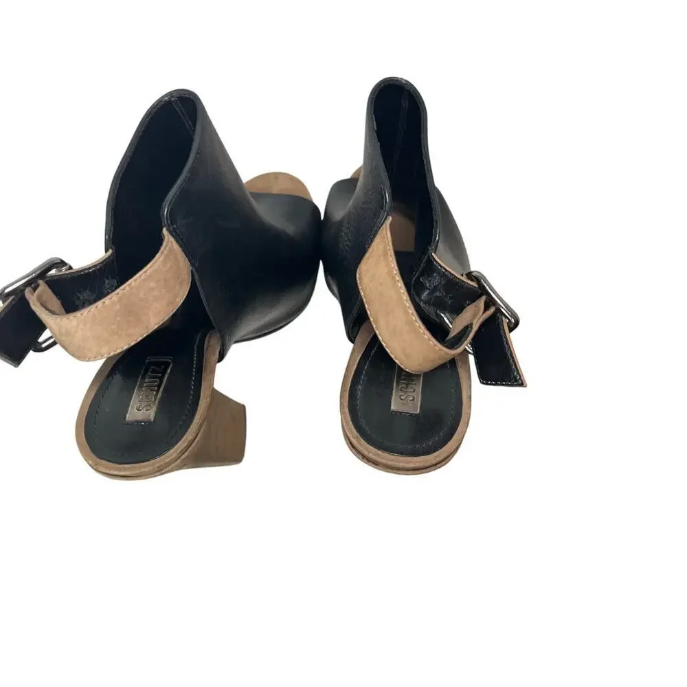Schutz Quesadilha Yucca Slingback Heels Black Leather Block Heel Size 8.5